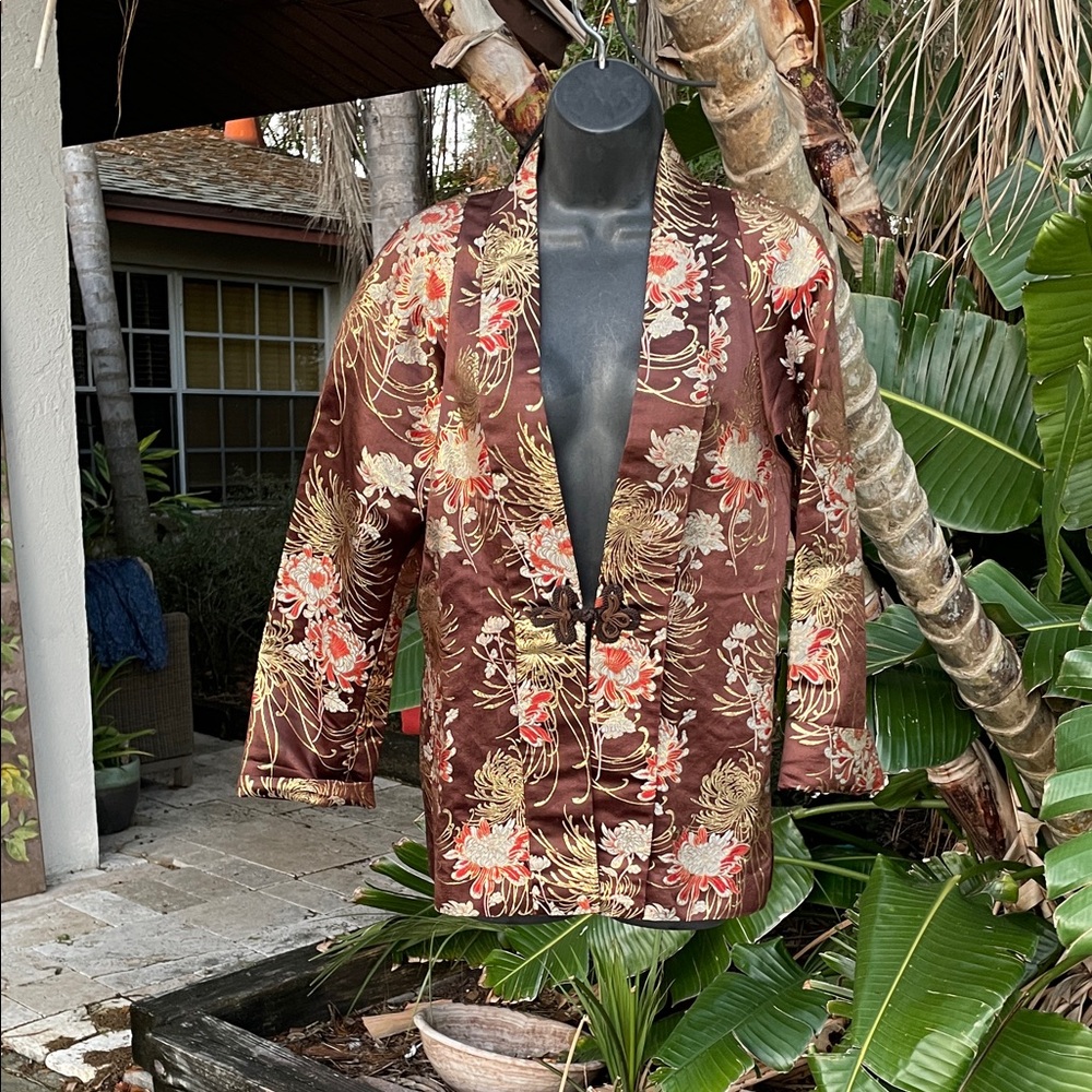 Gold chrysanthemum brocade, Asian inspired jacket